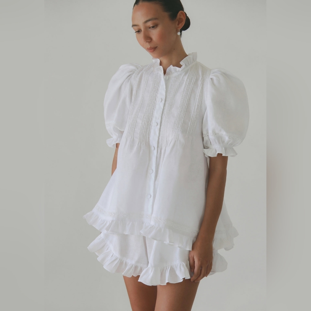 Morton Mac Sanna Pintuck Blouse With Greta Frill Short - Picture 6 of 14